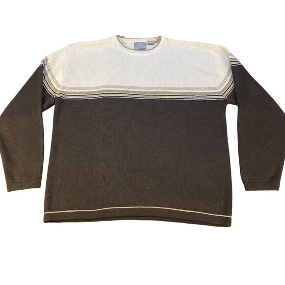 Point Zero Sweater Mens Size XL Brown Beige Knit 100% Acrylic Crew Neck Pullover - Picture 1 of 12